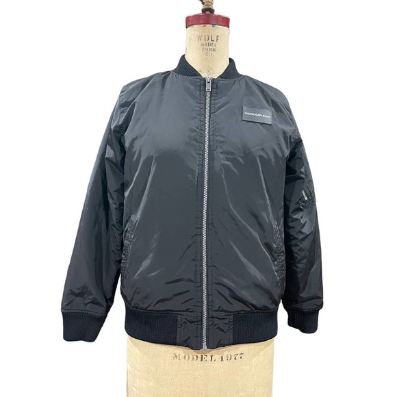 Calvin Klein Jeans Womens Ripstop Bomber Jacket Black Full Zip Long Sleeve L - Picture 1 of 9